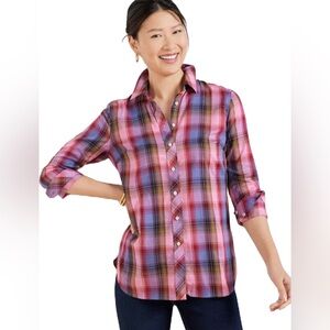 TALBOTS NWT Women’s Metallic Modern Classic Shirt Enchanted Plaid Size L